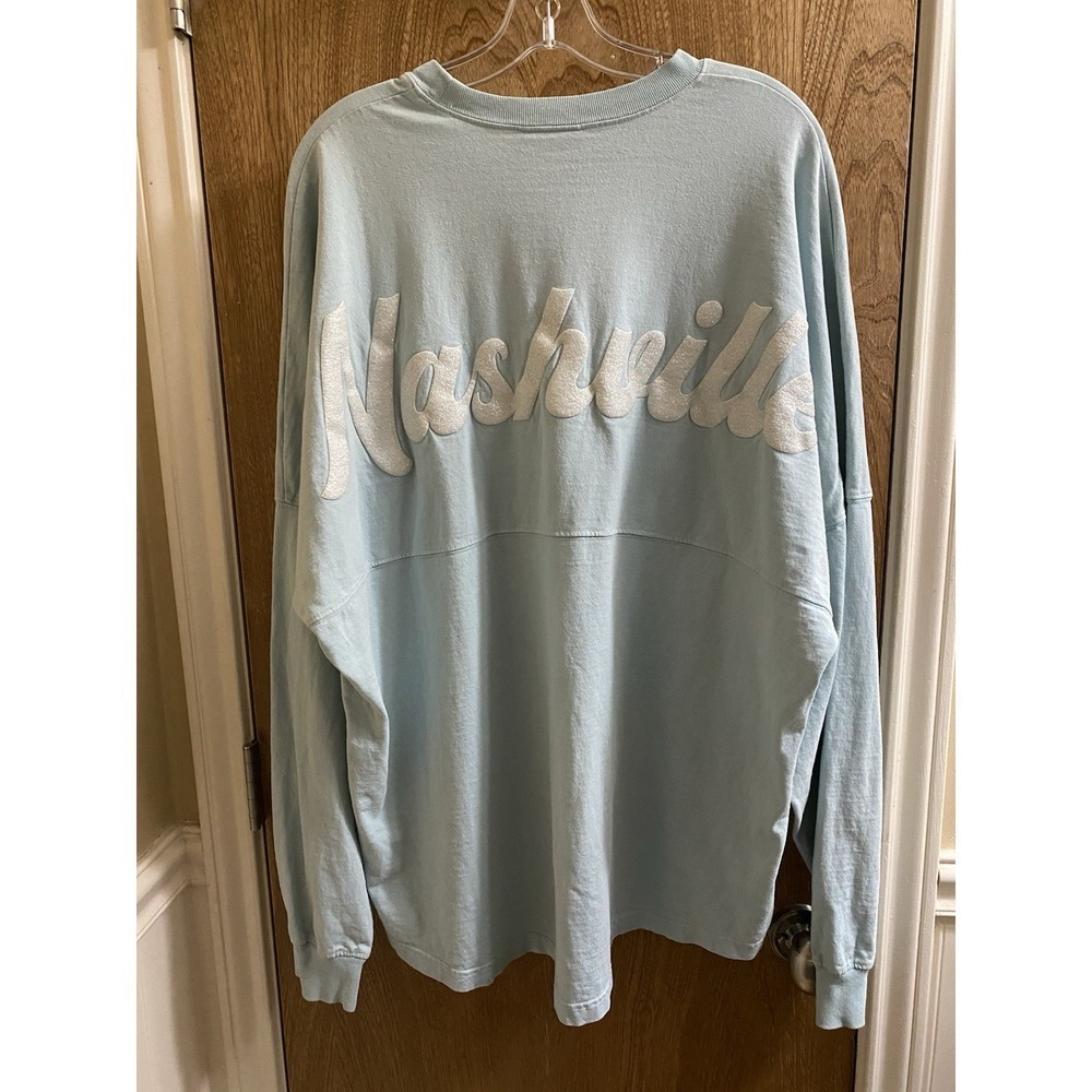 Nashville Spirit Jersey Long Sleeve Shirt Light Blue White Glitter Letters Sz XL